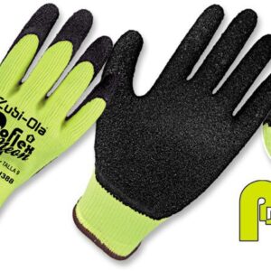 Guantes Hilaza Color Amarillo Neón Recubiertos En Látex