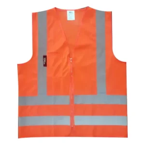 Chaleco Reflectivo En Malla Color Naranja Neón Con Cremallera Y Bolsillo
